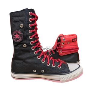 Converse 2012 XHI Extra Calf High Black Neon Pink Foldover Snap Sneaker 6 RARE